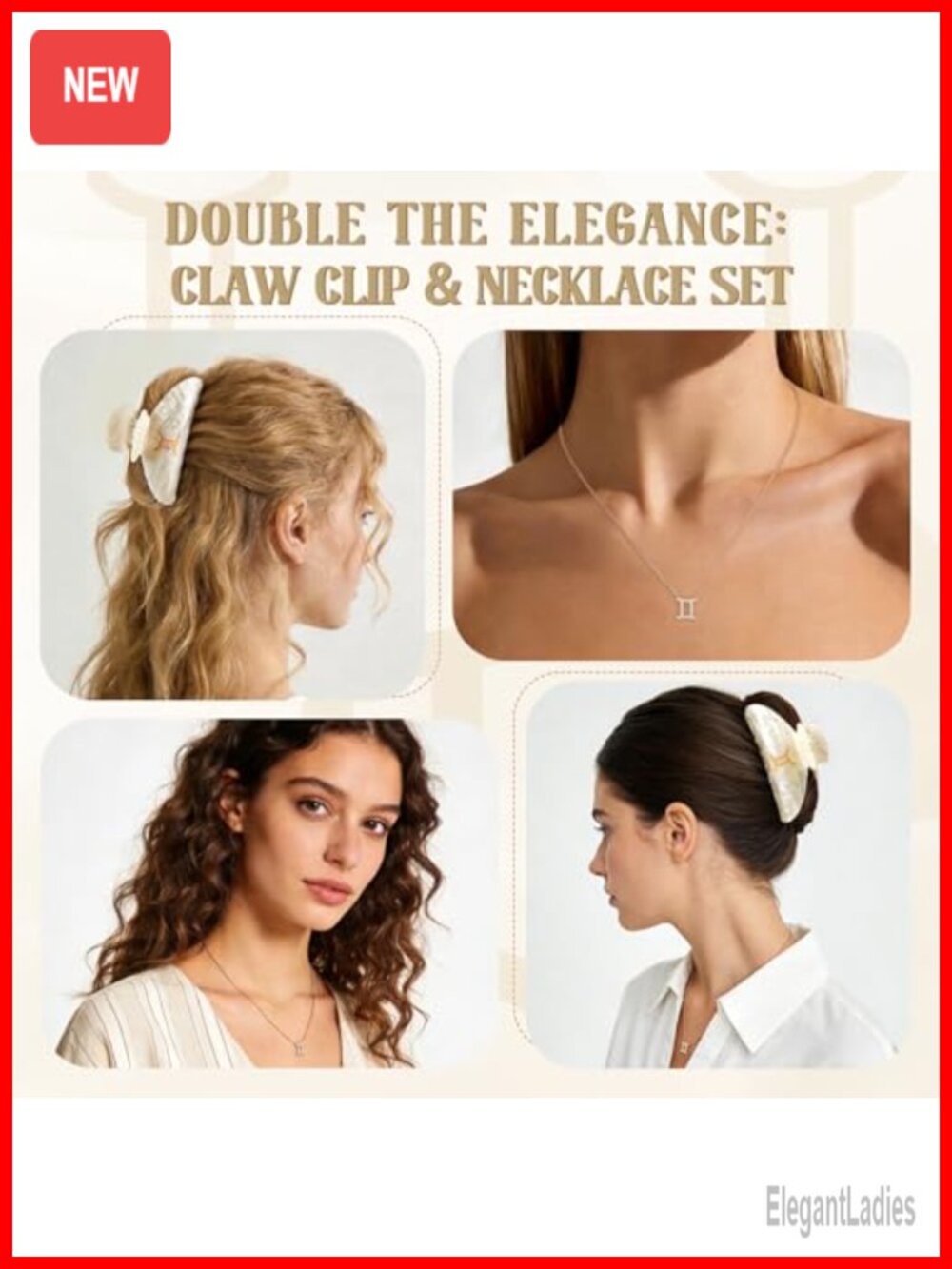 Gemini Zodiac Gift Set for Women, Marble Acrylic Hair Claw Clip & Necklace - Picture 5 of 6